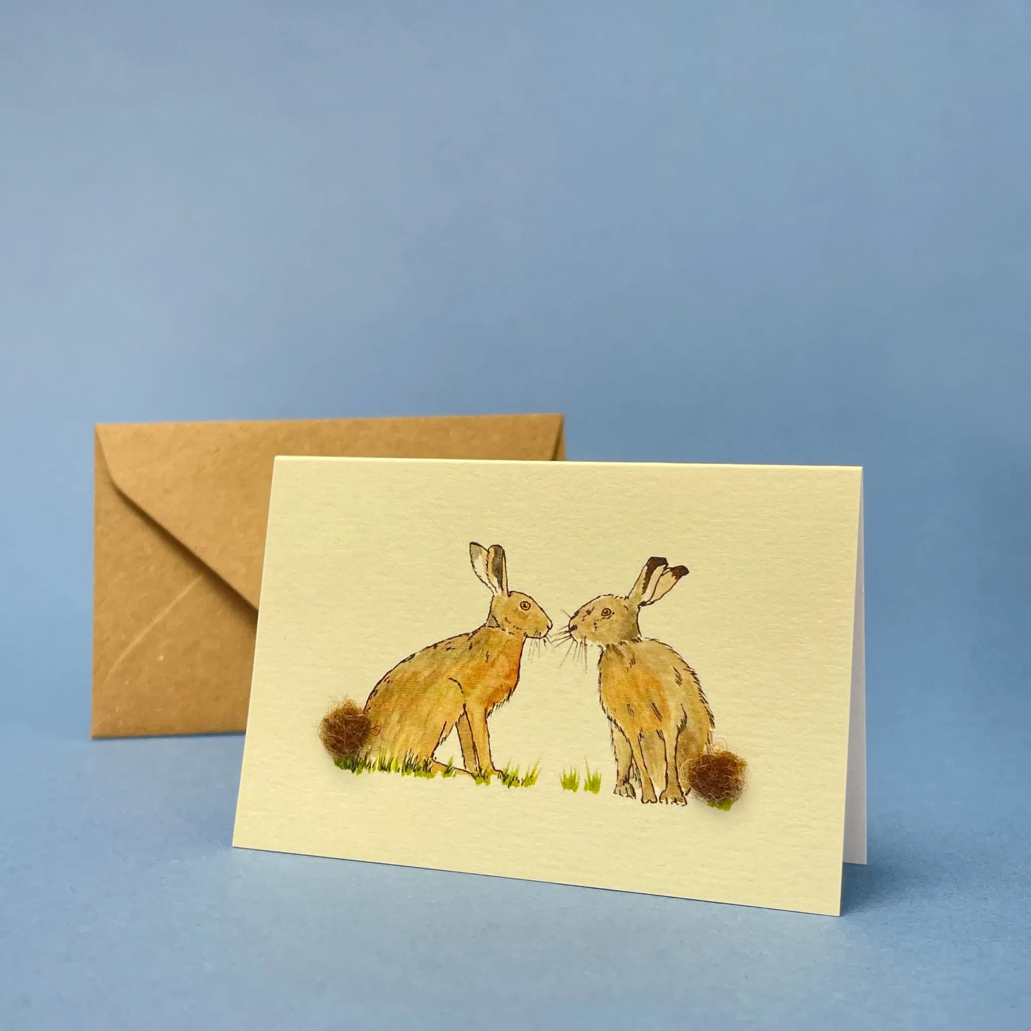 Mini card with felt detail - hares (m5)