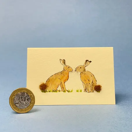 Mini card with felt detail - hares (m5)