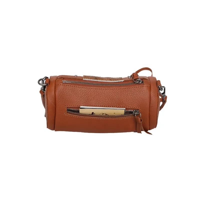 Montana West Real Leather Cow-Hide Collection Mini Barrel Bag