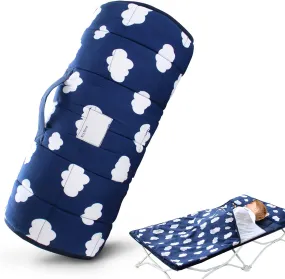 Nap Mat with Removeble Pillow and Fleece Blanket for Regalo My Cot/Joovy Travel Cot, Super Soft & Skin Friendly, Perfect Kids Sleeping Mats/Sleeping Bag for Preschool Daycare Boys and Girls, Navy Cloud