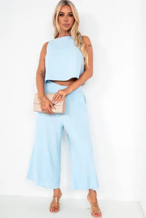 Nicola Baby Blue Button Back Co Ord