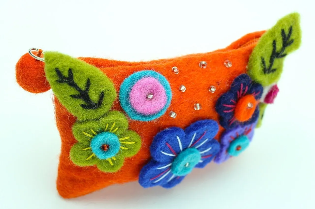 Orange Flowered Coin Purse