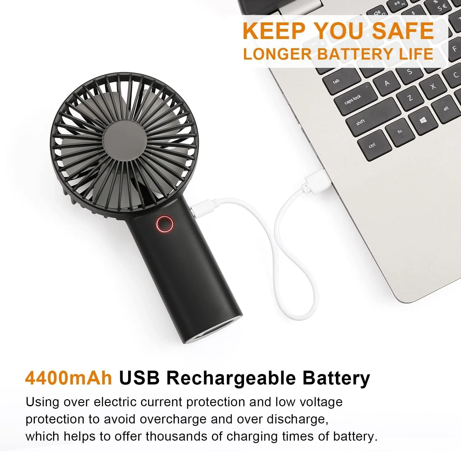 Portable Handheld Fan, 4400Mah Battery Operated Rechargeable Personal Fan