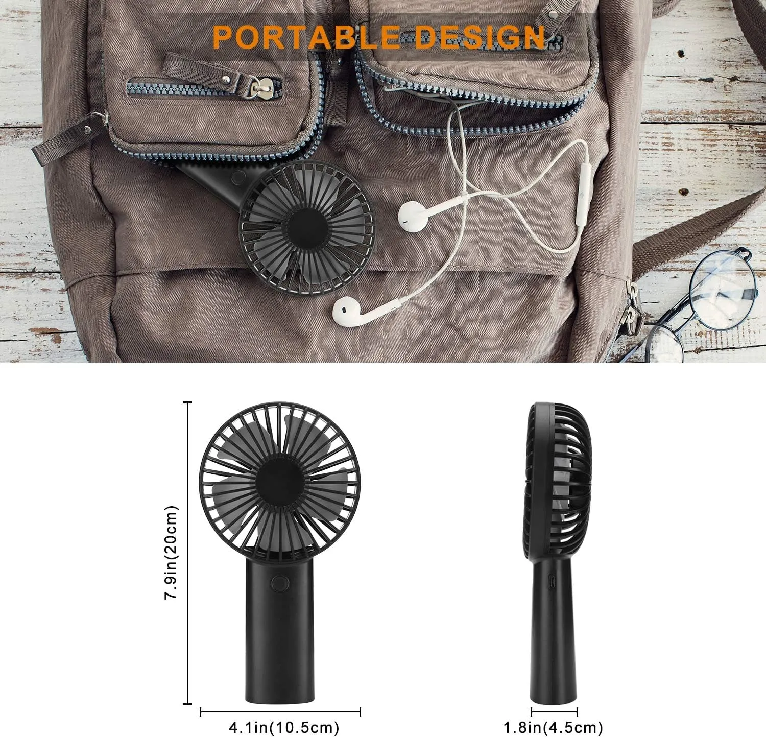 Portable Handheld Fan, 4400Mah Battery Operated Rechargeable Personal Fan