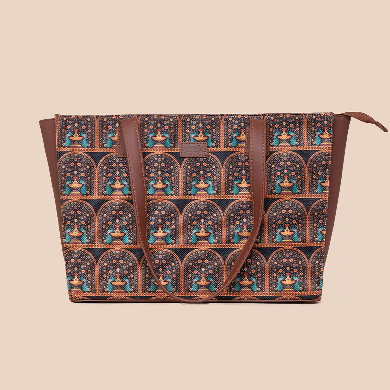 Royal Indian Peacock Motif - Office Tote Bag & Regular Sling Combo