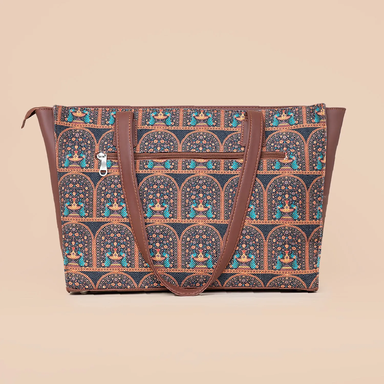 Royal Indian Peacock Motif - Office Tote Bag & Regular Sling Combo