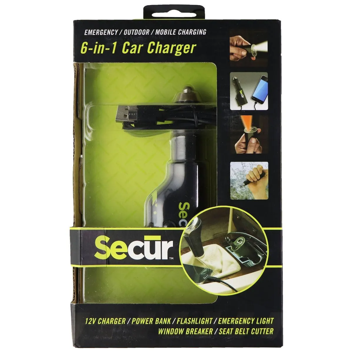 Secur 6-in-1 Car Charger (SP-4003) - Black