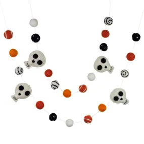 Skeleton Skull Halloween Garland- Orange, Black Dots & Swirls