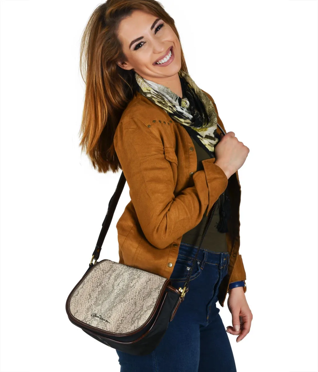 Snake Print Saddle Shoulder Bag