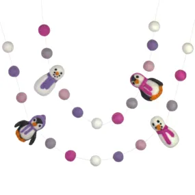 Snowman & Penguin Christmas Garland- Pink & Purple