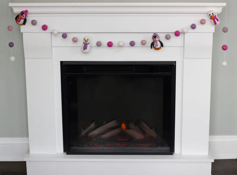 Snowman & Penguin Christmas Garland- Pink & Purple