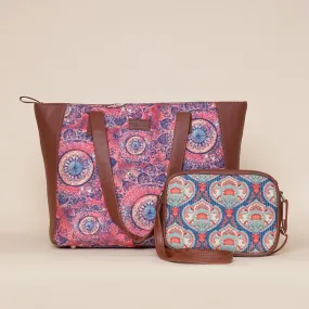 Space Chakra & Kovil Blue - Side Tote Bag & Sling Bag Combo