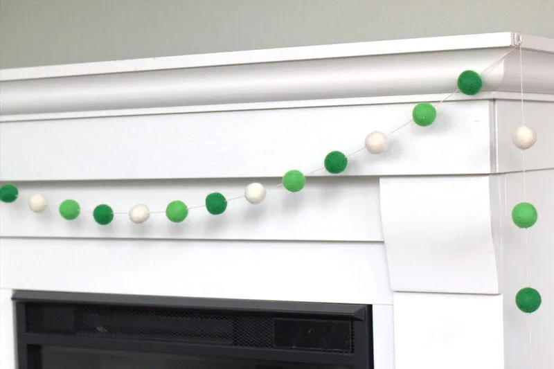 St Patrick's Day Felt Ball Garland- Green, White