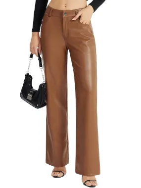 Step up your style game with our Women's Faux Leather Wide Leg Pants.