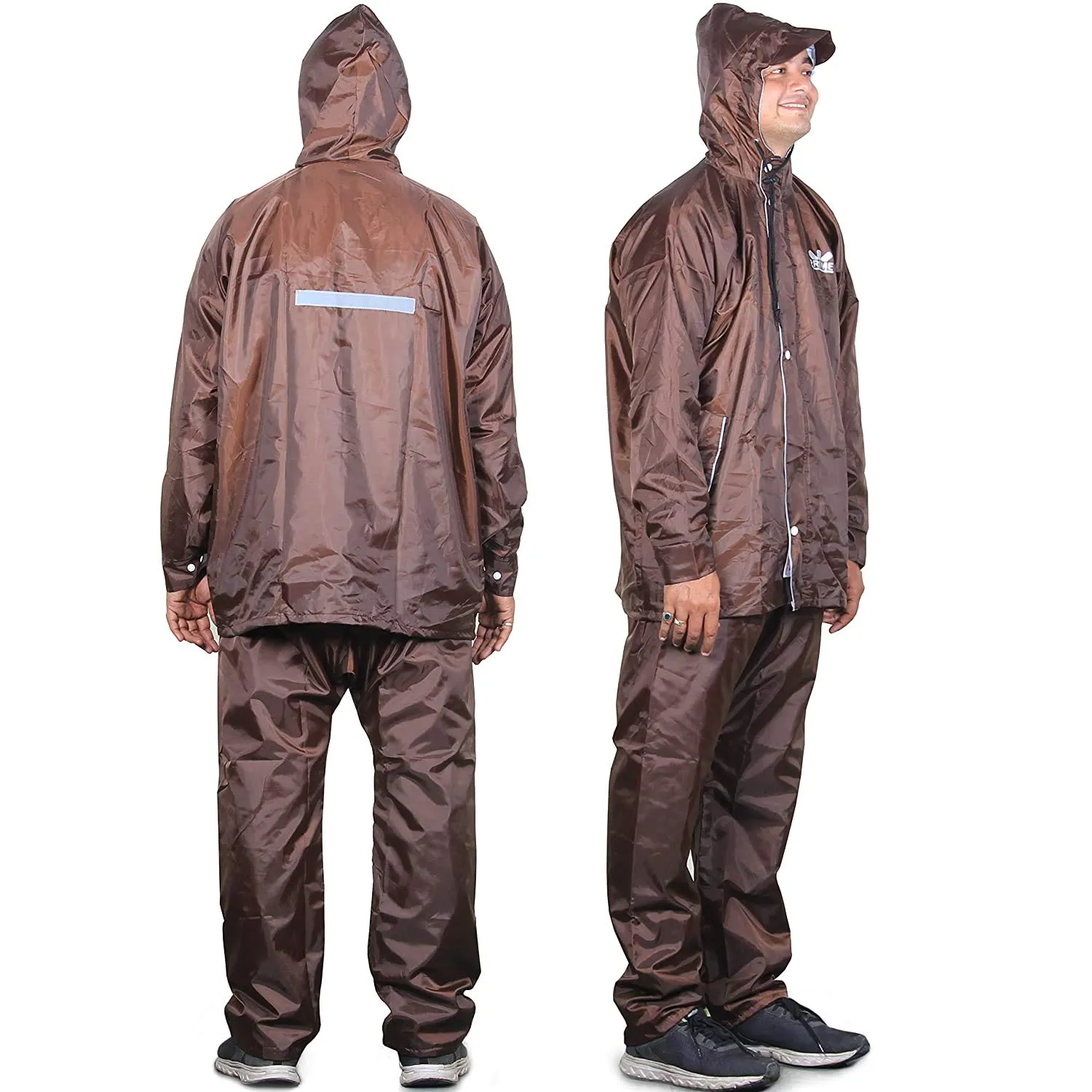 THE CLOWNFISH Rain Coat Waterproof Raincoat With Pants Polyester Reversible Double Layer Rain Coat For Men Bike Rain Suit Standard Length Jacket Suit Inner Mobile Pocket With Storage Bag(Brown Xxl)