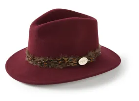 The Suffolk Fedora in Maroon (Bronze Feather Wrap)