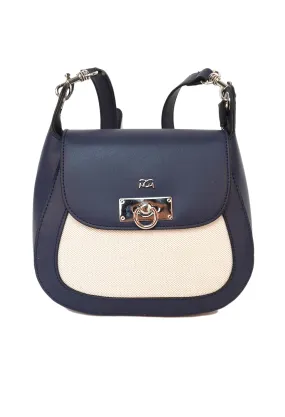 turnlock saddle bag in navy and off white