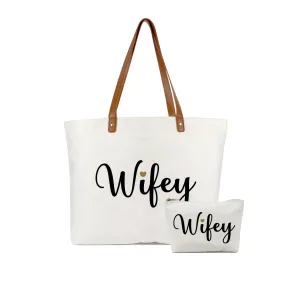 Wedding Gift Set, Bride Tote Bag with Zipper, Mrs Makeup Bag,Wifey