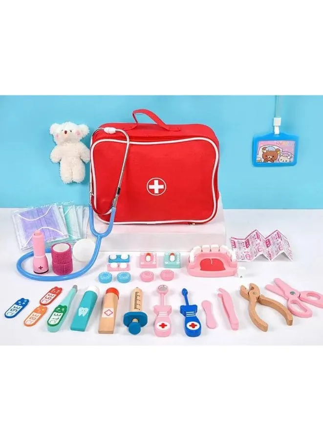 Wooden Pretend Play Doctor Set Educational Toys For Kids Simulation Medicine Chest Kit Dentist Nurse Games Medical Toys For Kids