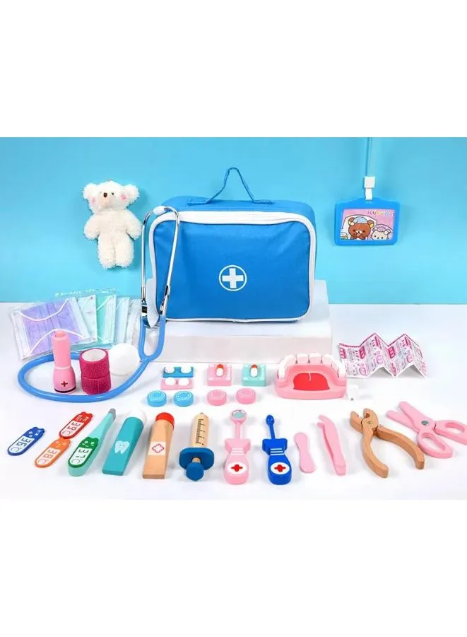 Wooden Pretend Play Doctor Set Educational Toys For Kids Simulation Medicine Chest Kit Dentist Nurse Games Medical Toys For Kids